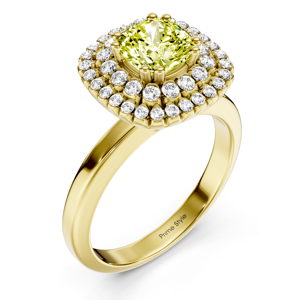 1.34-4.34 CT Cushion & Round Cut Fancy Yellow Diamonds - Engagement Ring