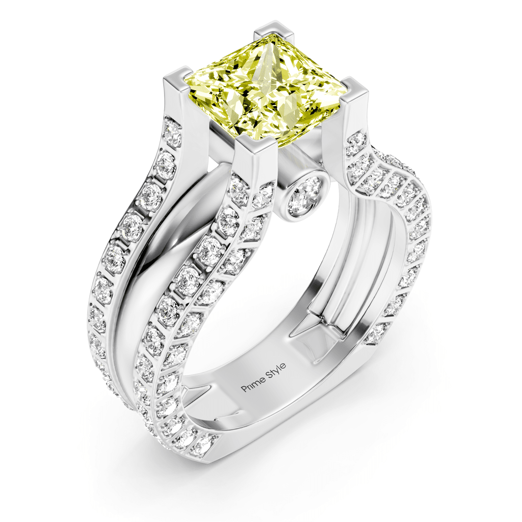 2.10 - 5.10 CT Princess & Round Cut Fancy Yellow Diamonds - Engagement Ring - Primestyle.com