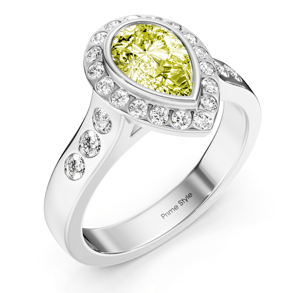 1.38-4.38 CT Pear & Round Cut Fancy Yellow Diamonds - Engagement Ring