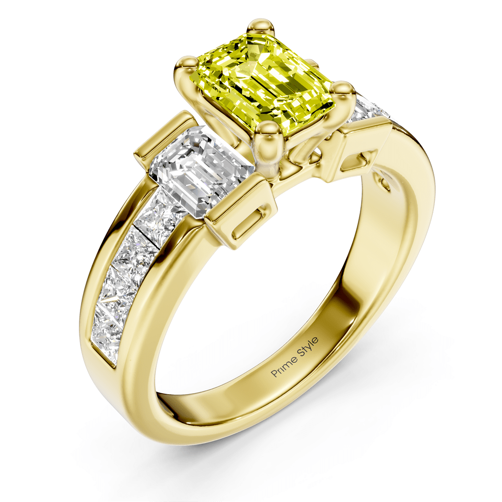 2.30 - 5.30 CT Emerald & Princess Cut Fancy Yellow Diamonds - Engagement Ring - Primestyle.com