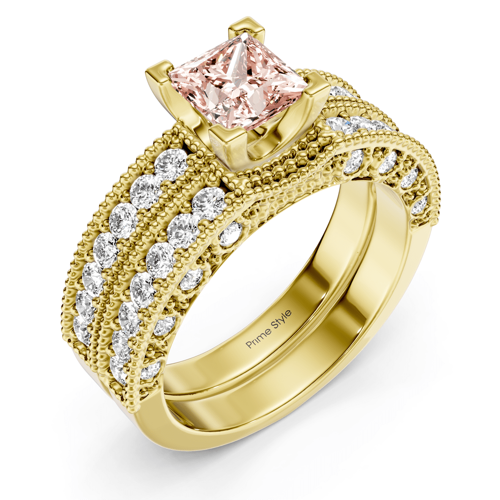 2.10 - 5.10 CT Princess & Round Cut Fancy Pink Diamonds - Bridal Set - Primestyle.com