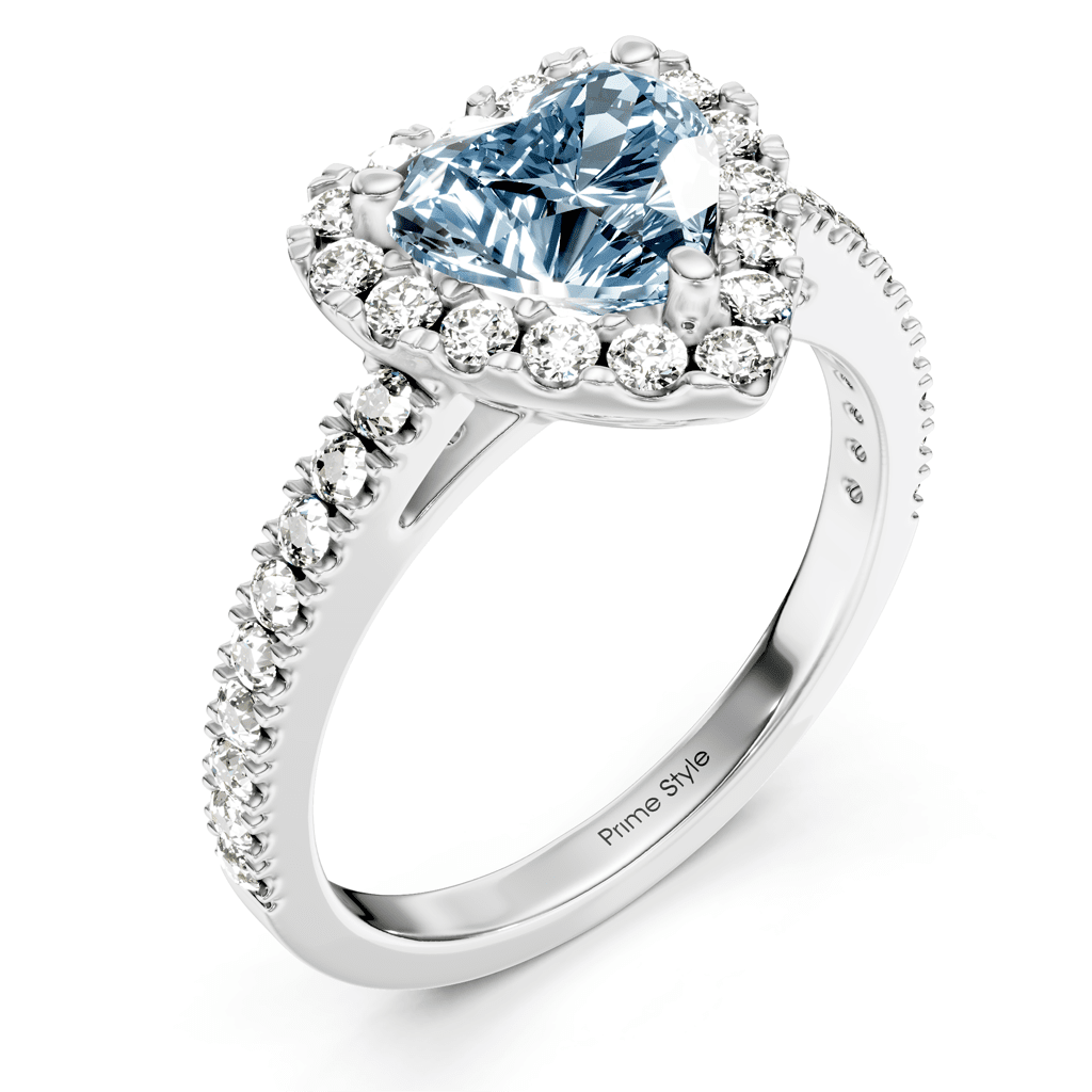 1.45 - 4.45 CT Heart & Round Cut Fancy Blue Diamonds - Engagement Ring - Primestyle.com