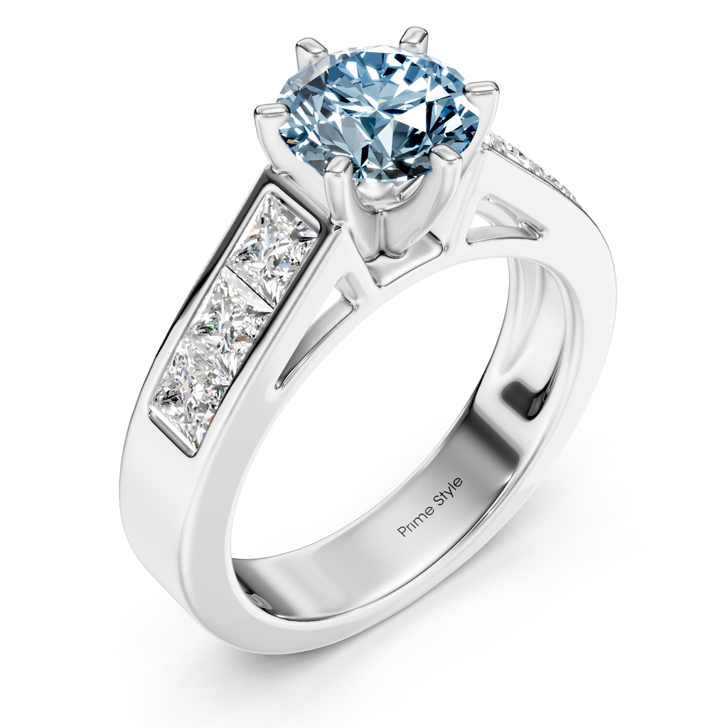2.05-5.05 CT Princess & Round Cut Fancy Blue Diamonds - Engagement Ring