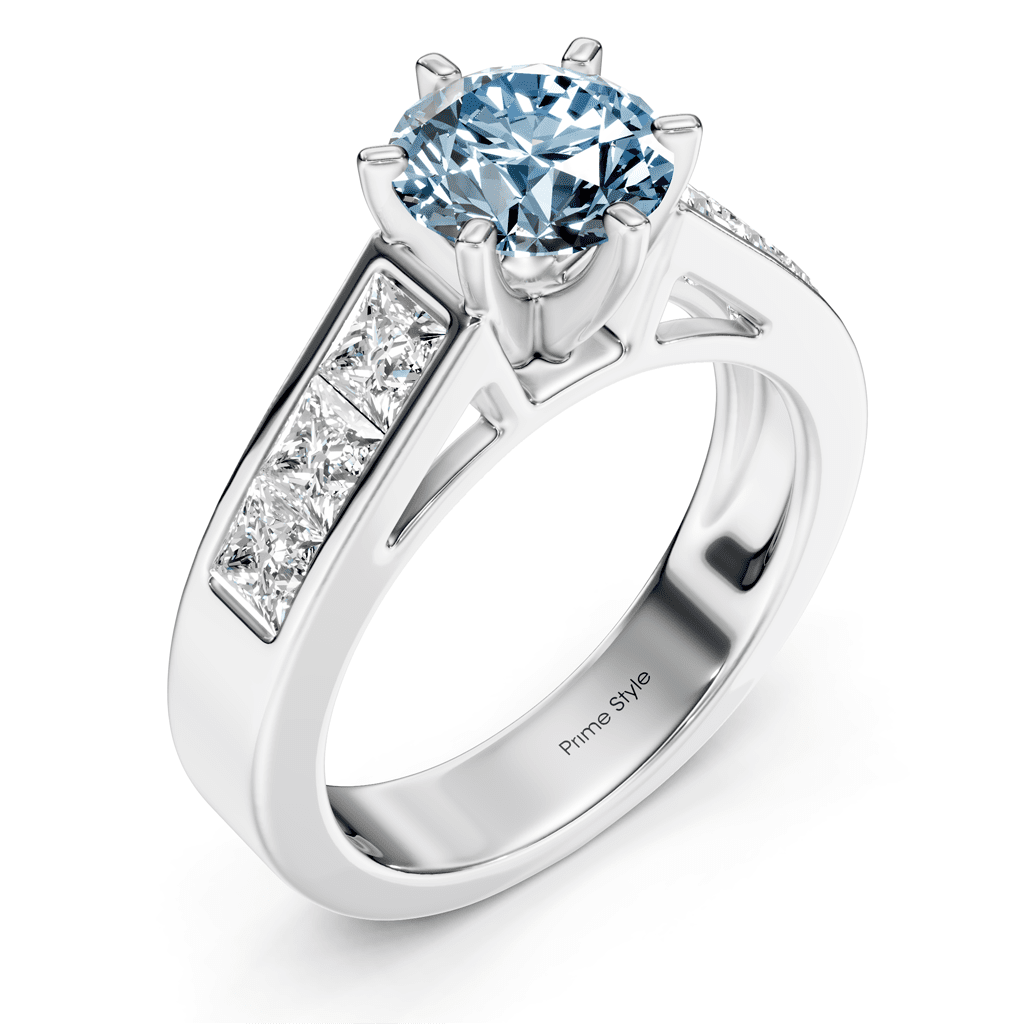 2.05 - 5.05 CT Princess & Round Cut Fancy Blue Diamonds - Engagement Ring - Primestyle.com