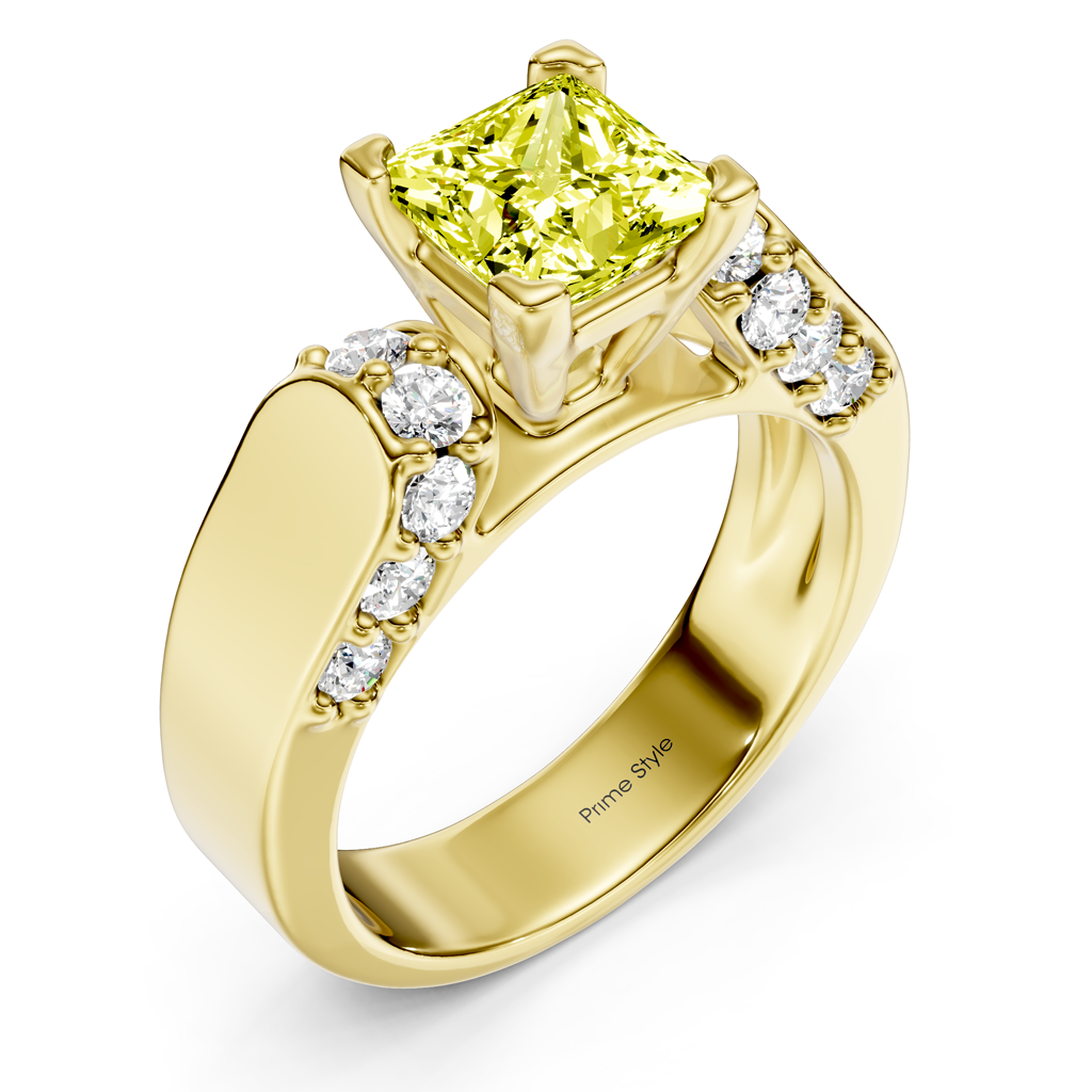 1.65-4.65 CT Princess & Round Cut Fancy Yellow Diamonds - Engagement Ring