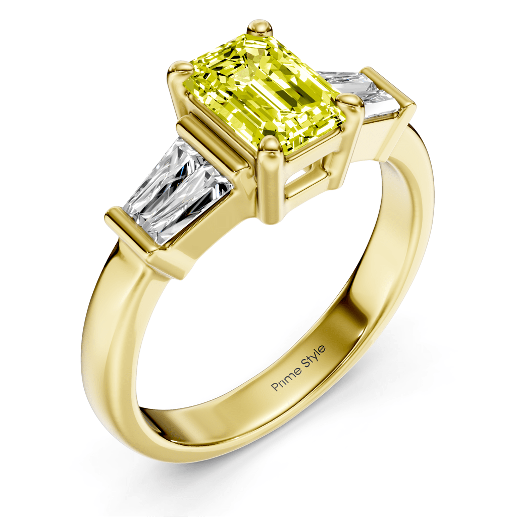 1.40 - 4.40 CT Emerald & Taper Cut Fancy Yellow Diamonds - Engagement Ring - Primestyle.com