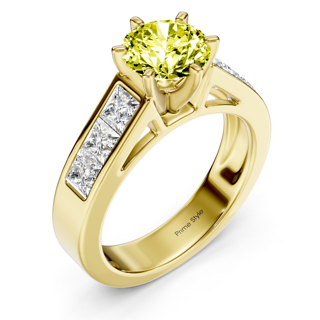 2.05-5.05 CT Princess & Round Cut Fancy Yellow Diamonds - Engagement Ring