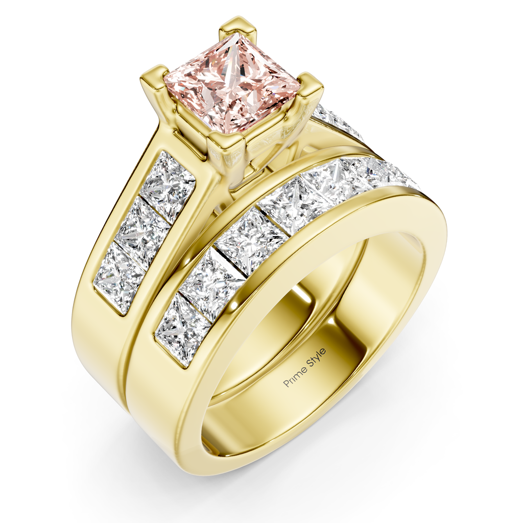 3.25-6.25 CT Princess Cut Fancy Pink Diamonds - Bridal Set