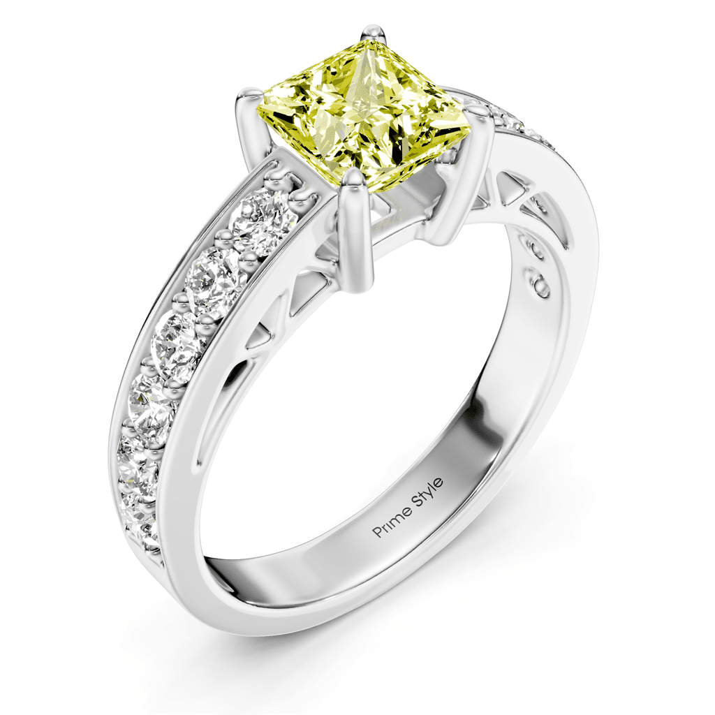1.50-4.50 CT Princess & Round Cut Fancy Yellow Diamonds - Engagement Ring