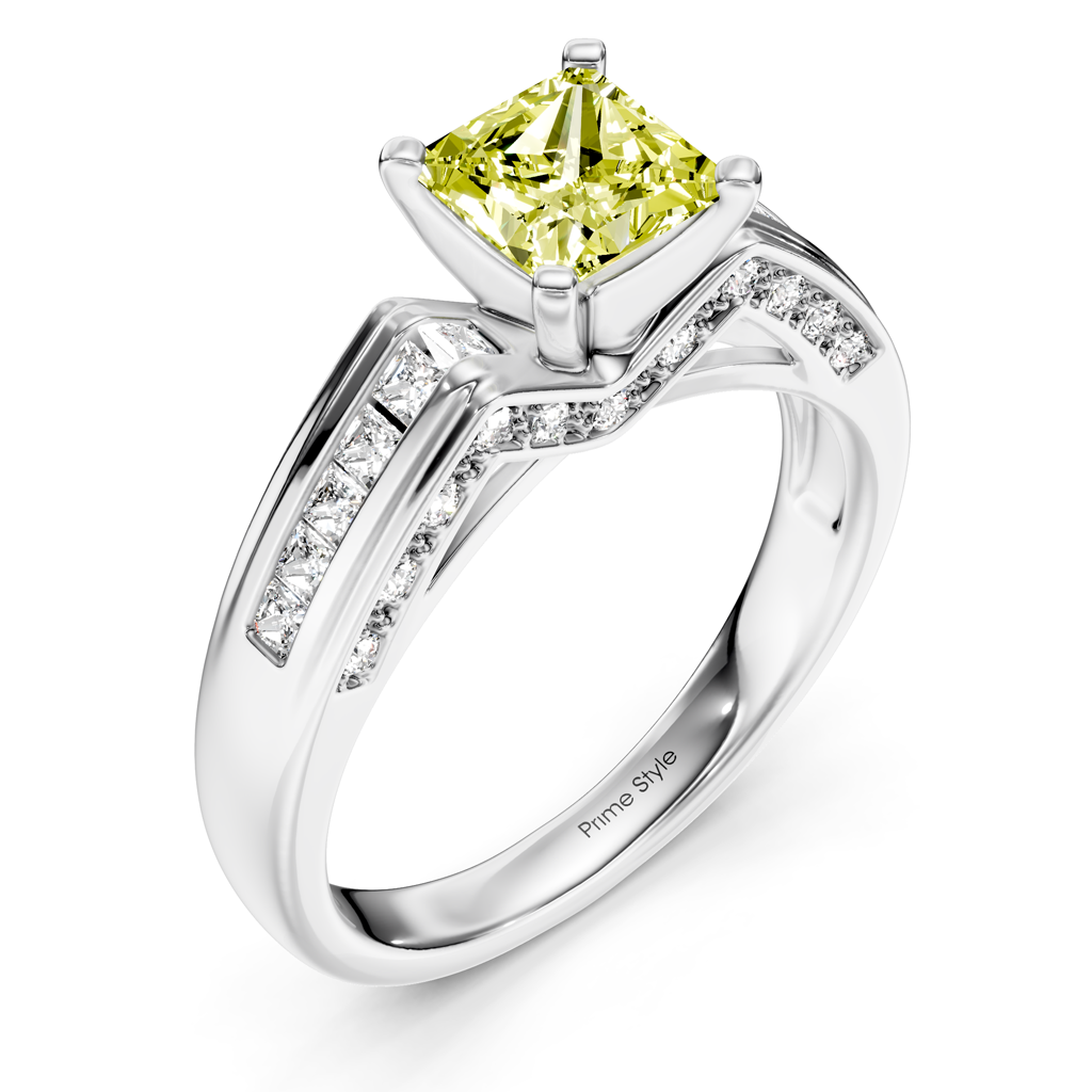 1.45-4.45 CT Princess & Round Cut Fancy Yellow Diamonds - Engagement Ring