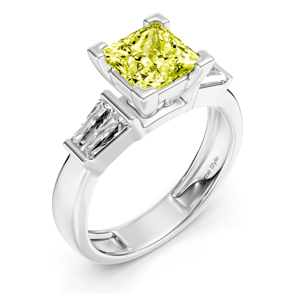 1.40-4.40 CT Princess & Taper Cut Fancy Yellow Diamonds - Engagement Ring