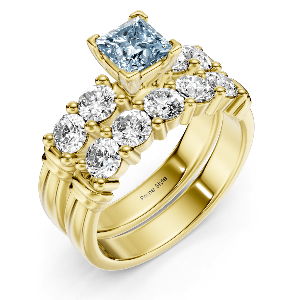 2.20-5.20 CT Princess & Round Cut Fancy Blue Diamonds - Bridal Set