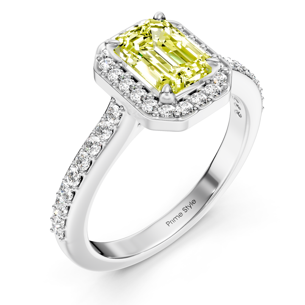1.30-4.30 CT Emerald & Round Cut Fancy Yellow Diamonds - Engagement Ring
