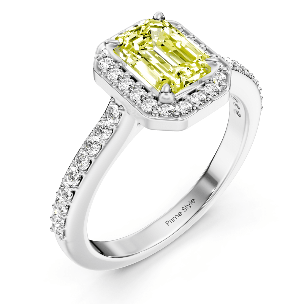 1.30 - 4.30 CT Emerald & Round Cut Fancy Yellow Diamonds - Engagement Ring - Primestyle.com