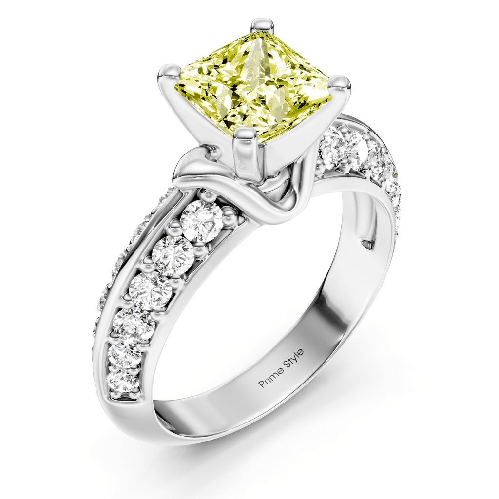 1.65 - 4.65 CT Princess & Round Cut Fancy Yellow Diamonds - Engagement Ring - Primestyle.com