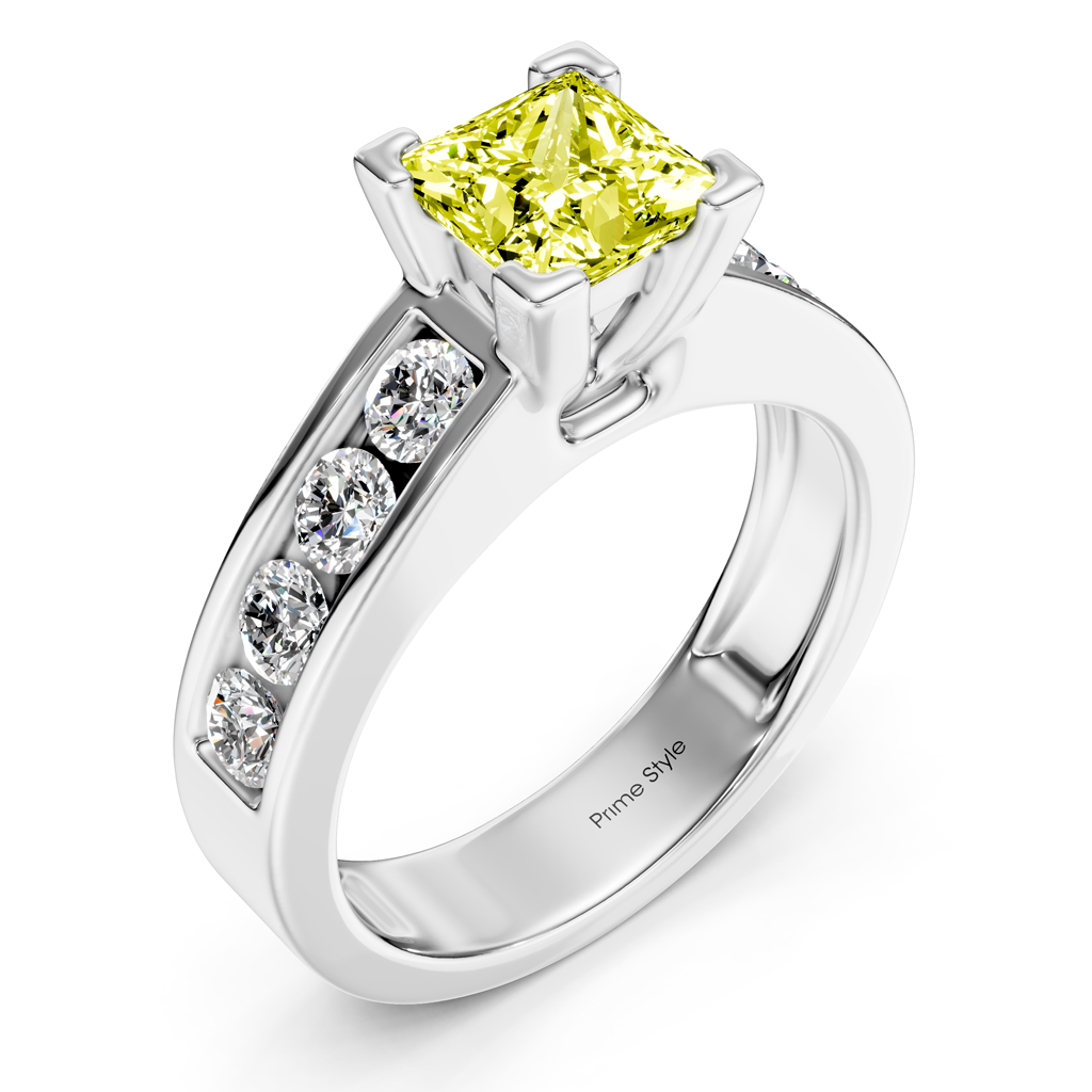 1.80-4.80 CT Princess & Round Cut Fancy Yellow Diamonds - Engagement Ring