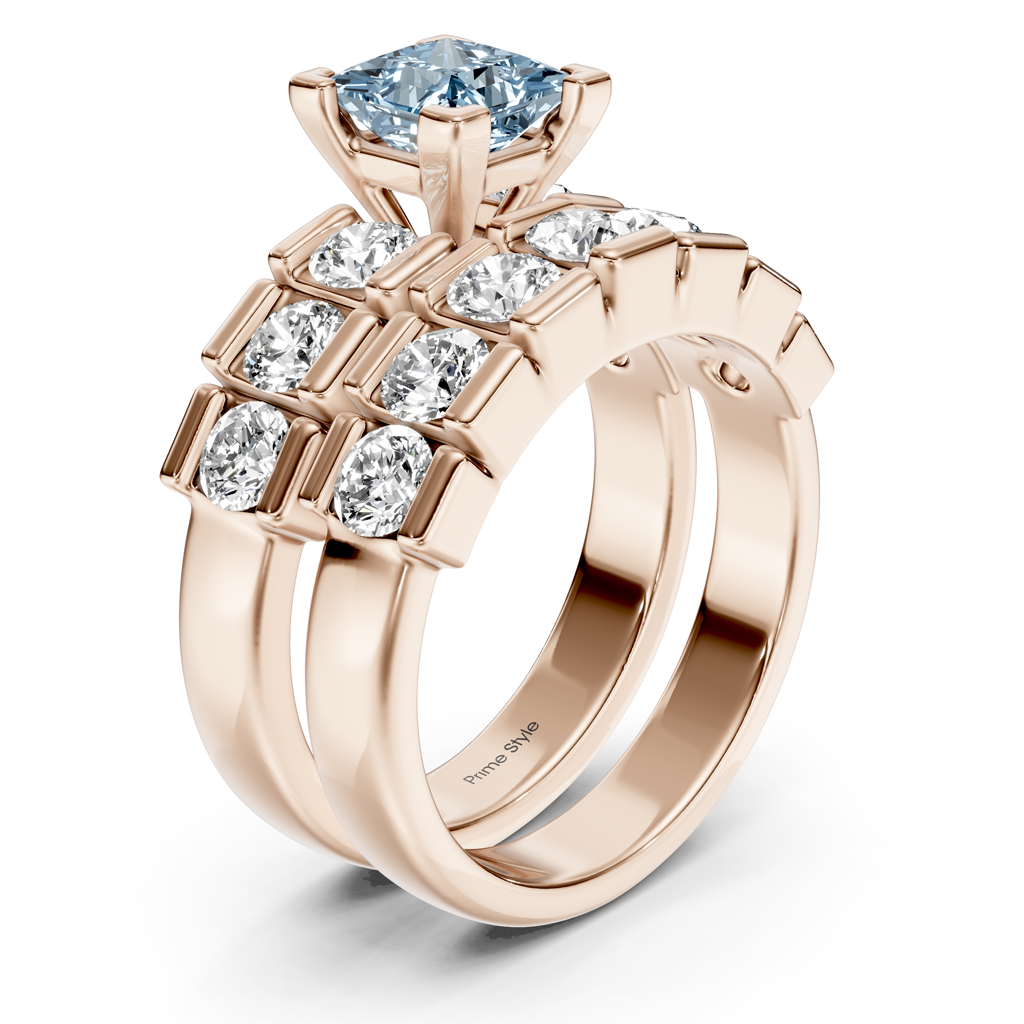 2.85-5.85 CT Princess & Round Cut Fancy Blue Diamonds - Bridal Set