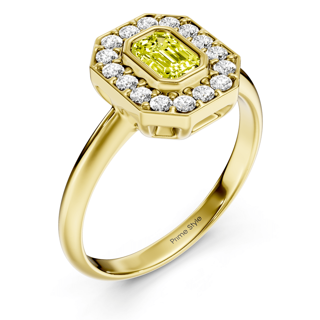 1.35 - 4.35 CT Emerald & Round Cut Fancy Yellow Diamonds - Engagement Ring - Primestyle.com
