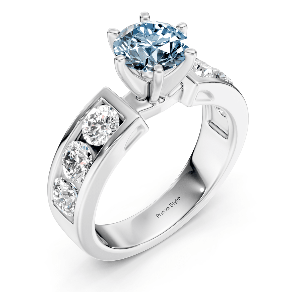 2.50-5.50 CT Round Cut Fancy Blue Diamonds - Engagement Ring