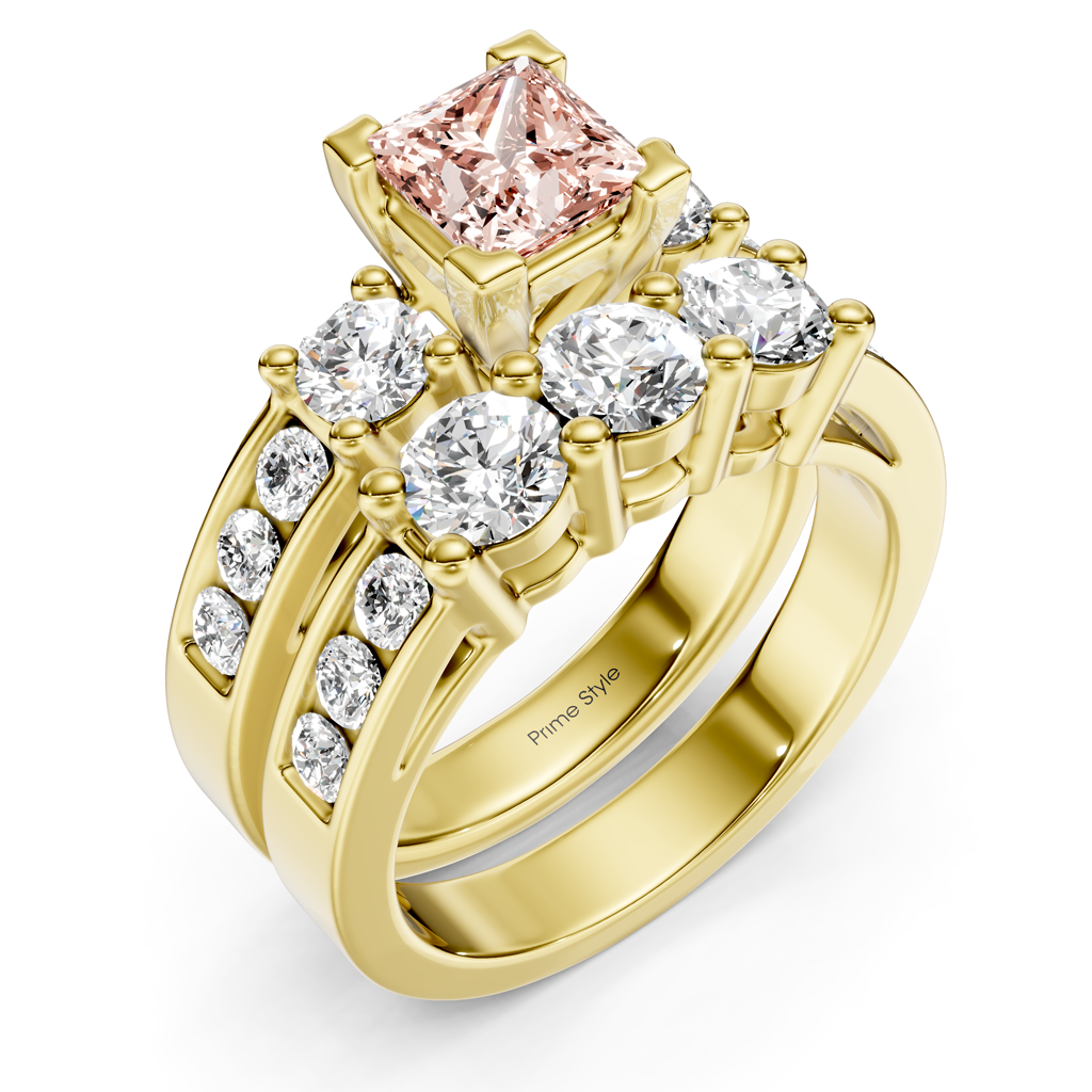 2.80-5.80 CT Princess & Round Cut Fancy Pink Diamonds - Bridal Set