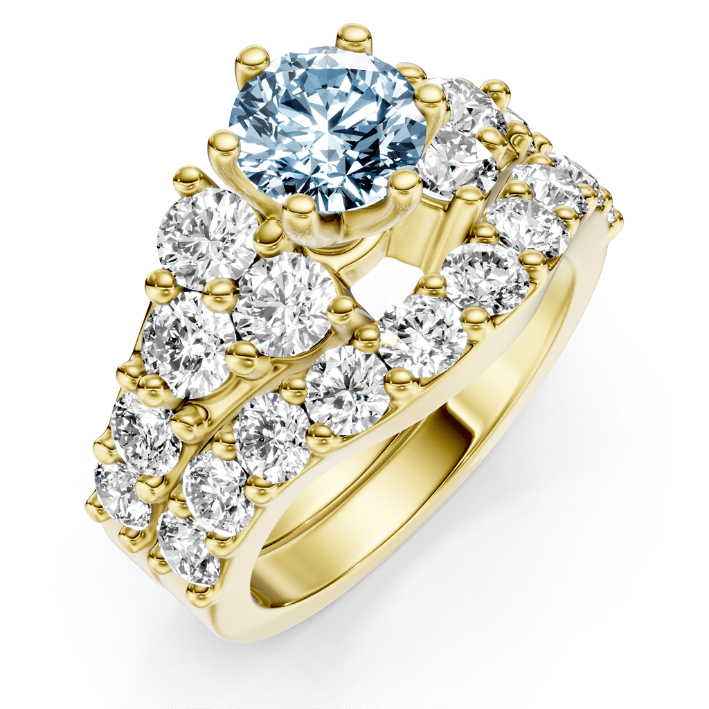 3.55 - 6.55 CT Round Cut Fancy Blue Diamonds - Bridal Set - Primestyle.com