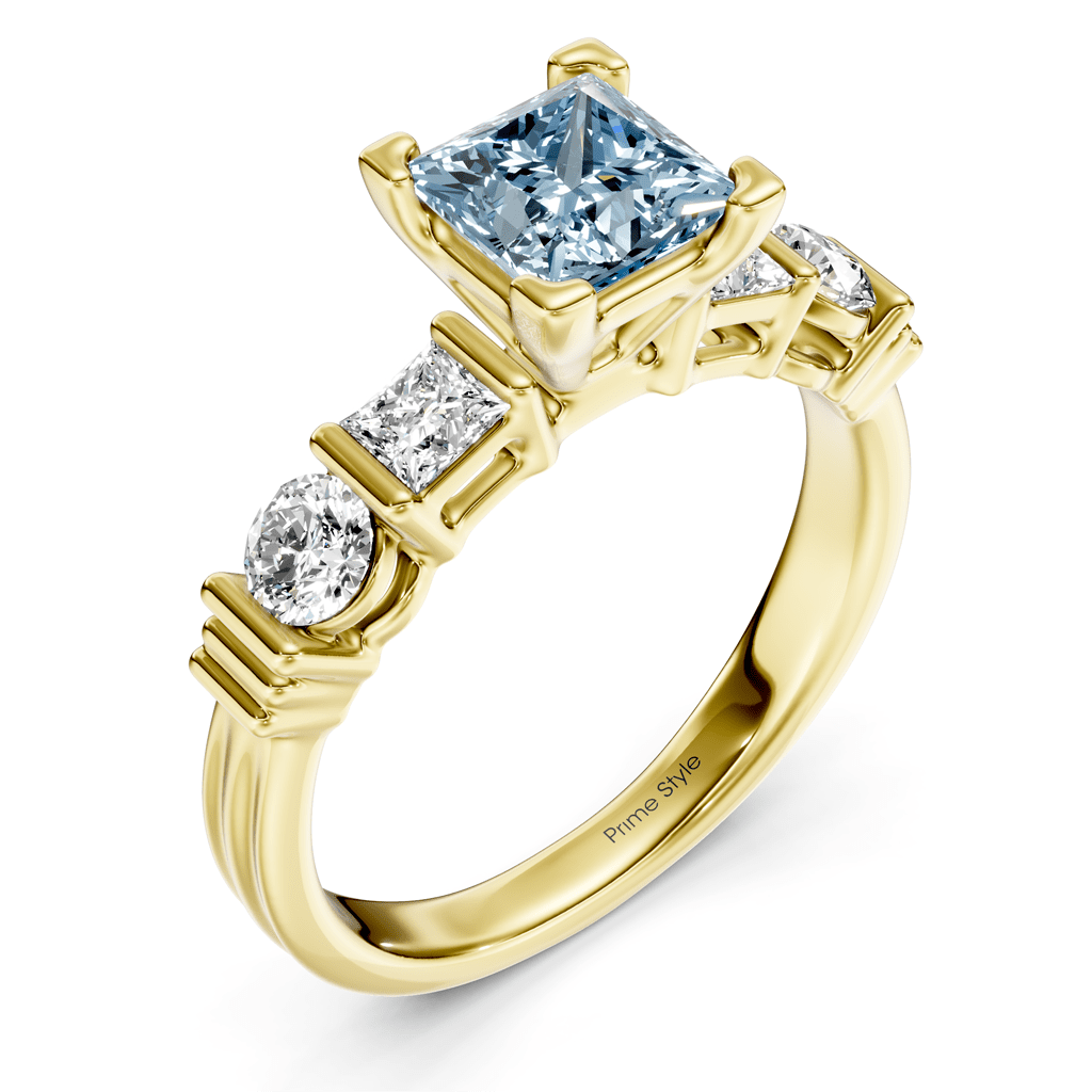 1.70 - 4.70 CT Princess & Round Cut Fancy Blue Diamonds - Engagement Ring - Primestyle.com
