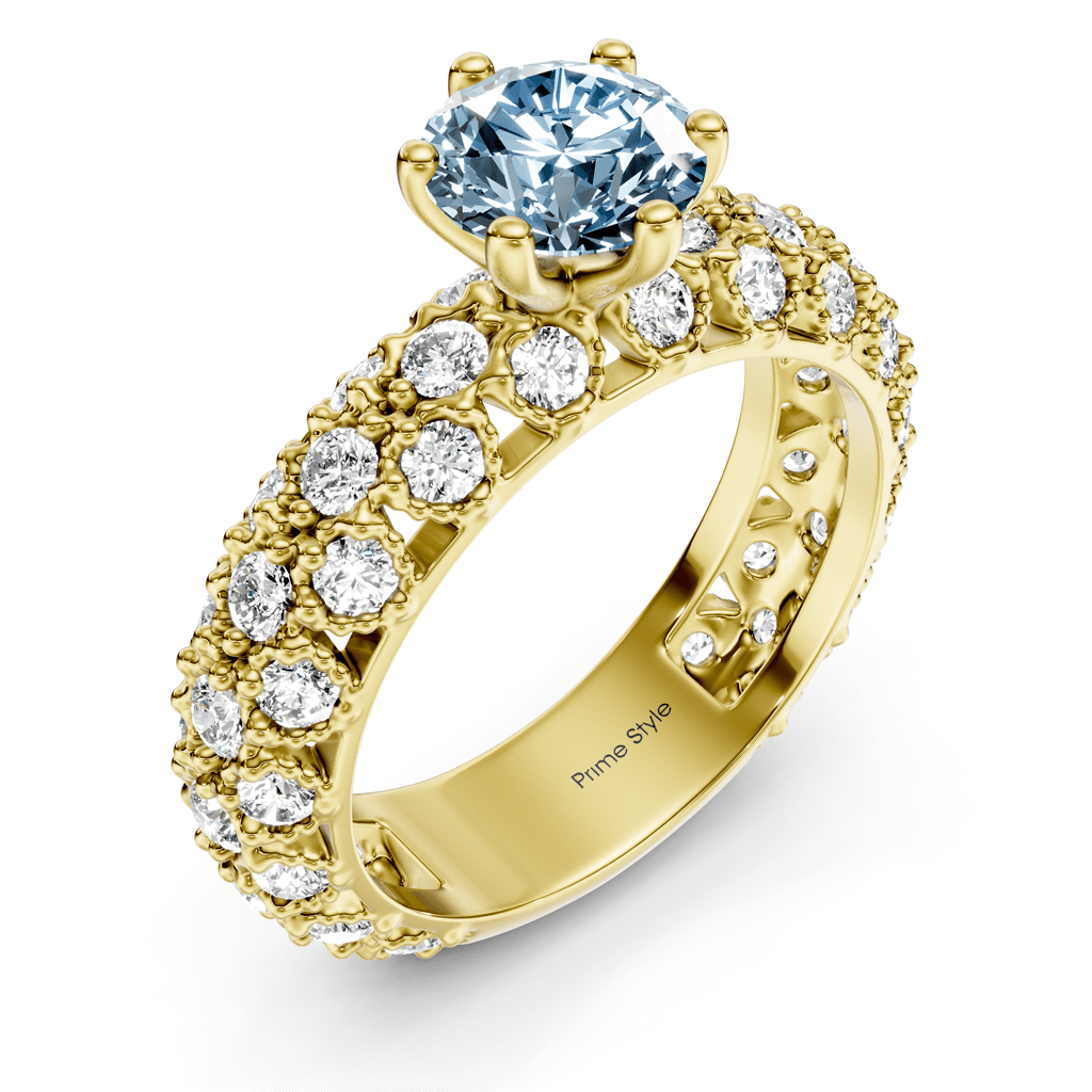 2.50-5.50 CT Round Cut Fancy Blue Diamonds - Engagement Ring