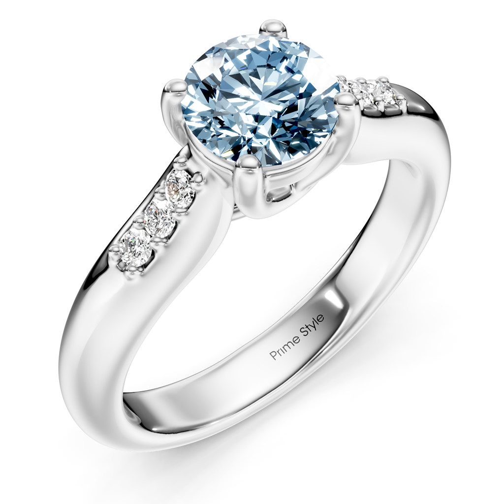 1.10-4.10 CT Round Cut Fancy Blue Diamonds - Engagement Ring