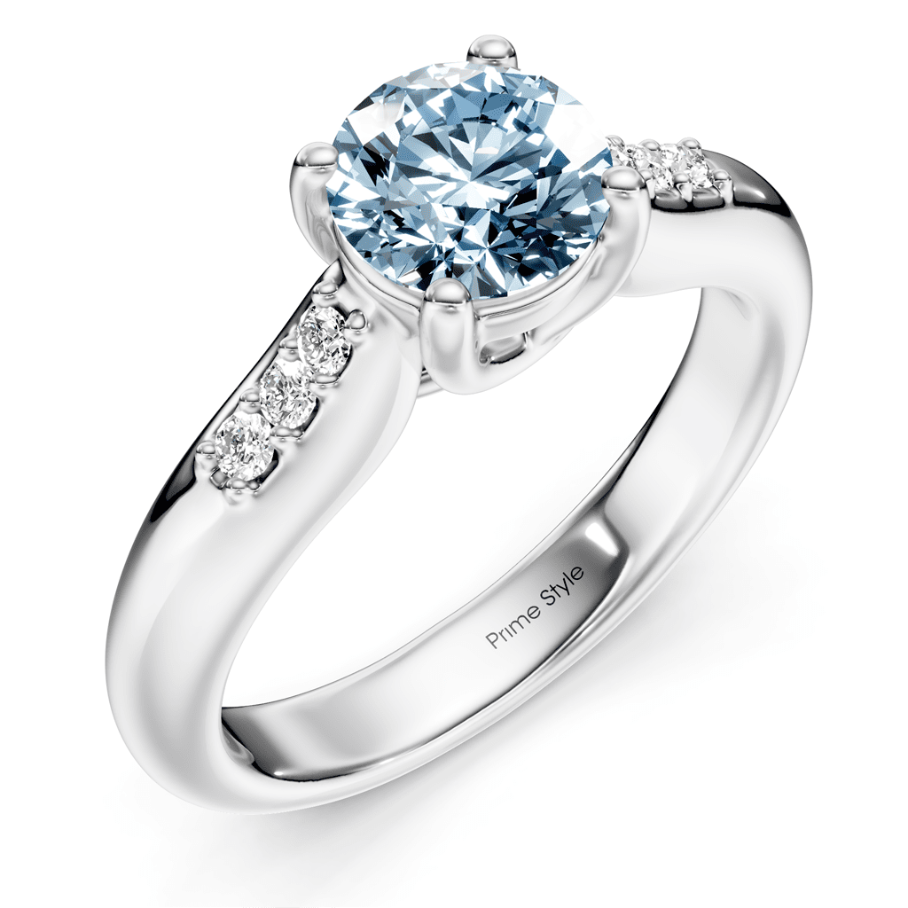 1.10-4.10 CT Round Cut Fancy Blue Diamonds - Engagement Ring