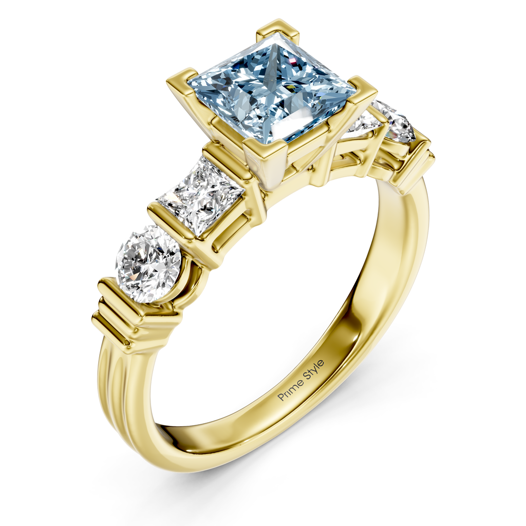 1.70-4.70 CT Princess & Round Cut Fancy Blue Diamonds - Engagement Ring