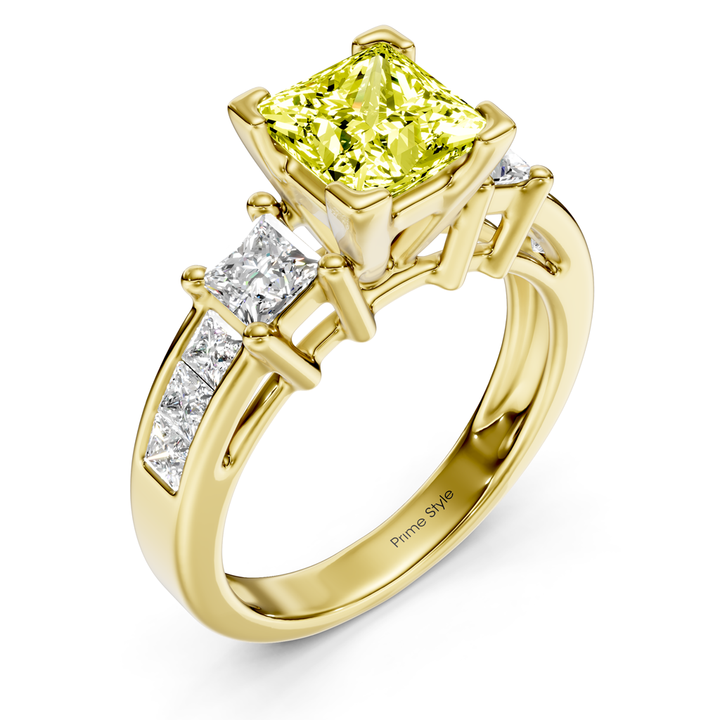 1.85-4.85 CT Princess Cut Fancy Yellow Diamonds - Engagement Ring