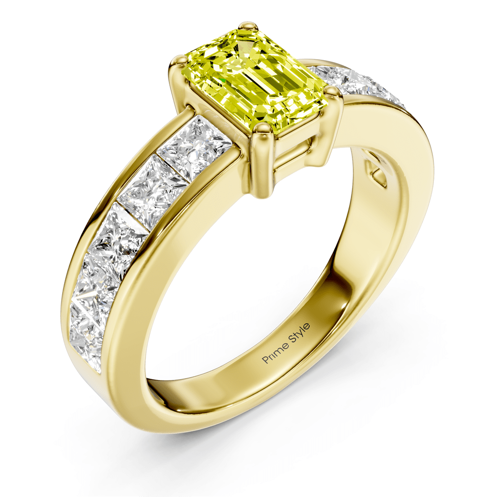2.50 - 5.50 CT Emerald & Princess Cut Fancy Yellow Diamonds - Engagement Ring - Primestyle.com