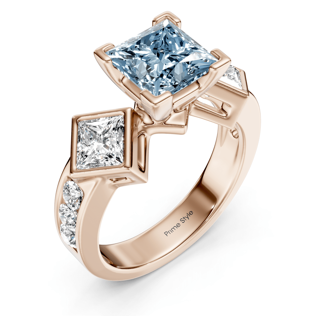 2.20-5.20 CT Princess & Round Cut Fancy Blue Diamonds - Engagement Ring
