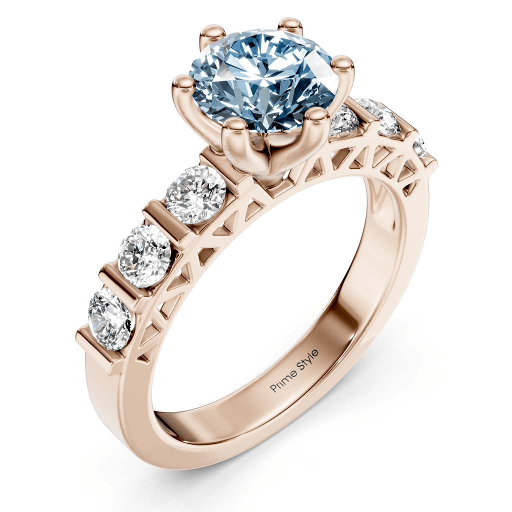 1.60 - 4.60 CT Round Cut Fancy Blue Diamonds - Engagement Ring - Primestyle.com