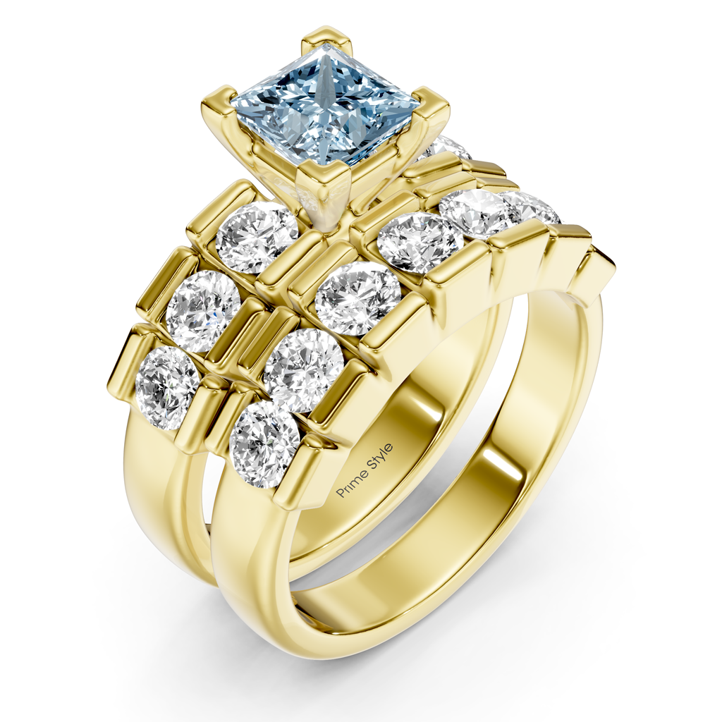 2.85-5.85 CT Princess & Round Cut Fancy Blue Diamonds - Bridal Set