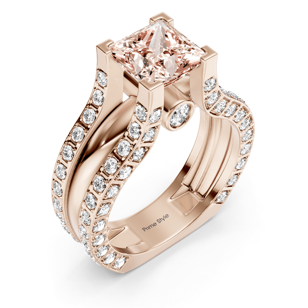 2.10 - 5.10 CT Princess & Round Cut Fancy Pink Diamonds - Engagement Ring - Primestyle.com