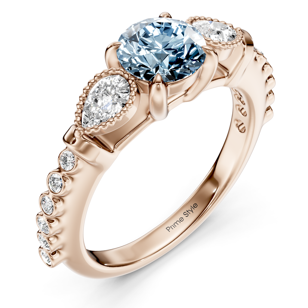 1.42-4.42 CT Pear & Round Cut Fancy Blue Diamonds - Engagement Ring