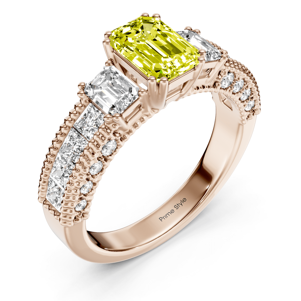 2.60 - 5.60 CT Emerald & Princess & Round Cut Fancy Yellow Diamonds - Engagement Ring - Primestyle.com