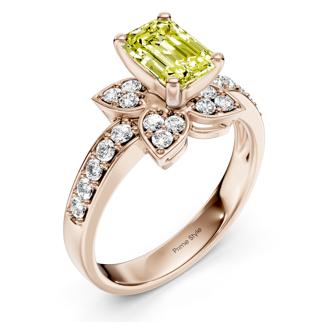 1.40-4.40 CT Emerald & Round Cut Fancy Yellow Diamonds - Engagement Ring
