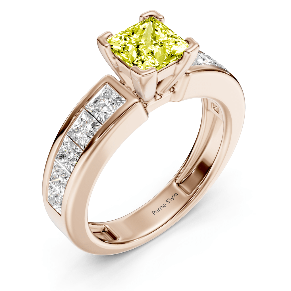 2.20-5.20 CT Princess Cut Fancy Yellow Diamonds - Engagement Ring