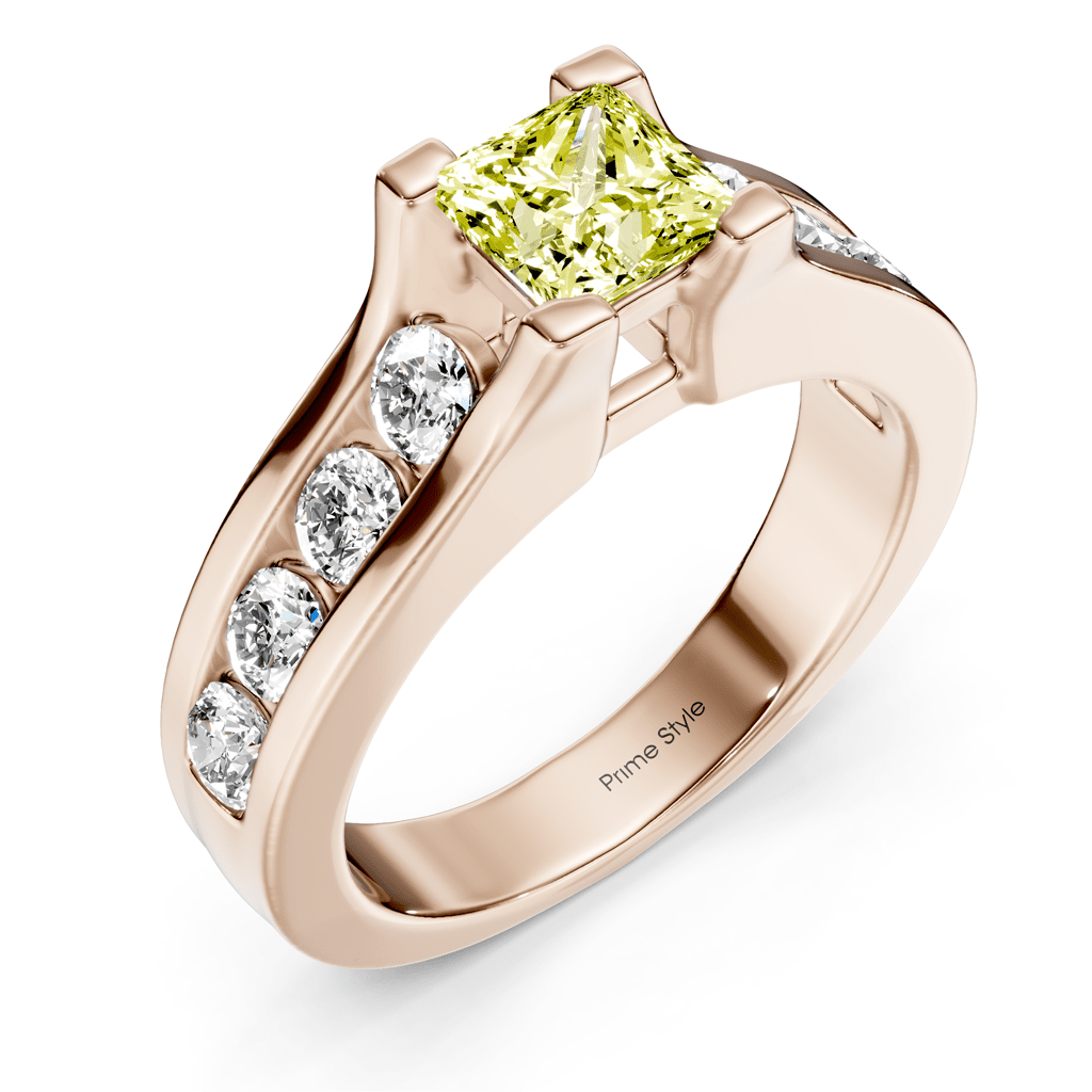 1.80 - 4.80 CT Princess & Round Cut Fancy Yellow Diamonds - Engagement Ring - Primestyle.com