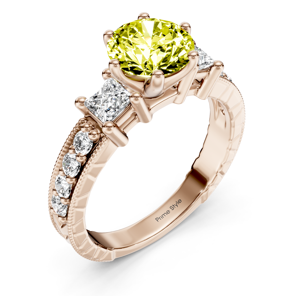 1.70-4.70 CT Princess & Round Cut Fancy Yellow Diamonds - Engagement Ring