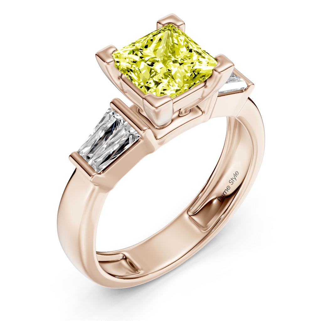 1.40-4.40 CT Princess & Taper Cut Fancy Yellow Diamonds - Engagement Ring