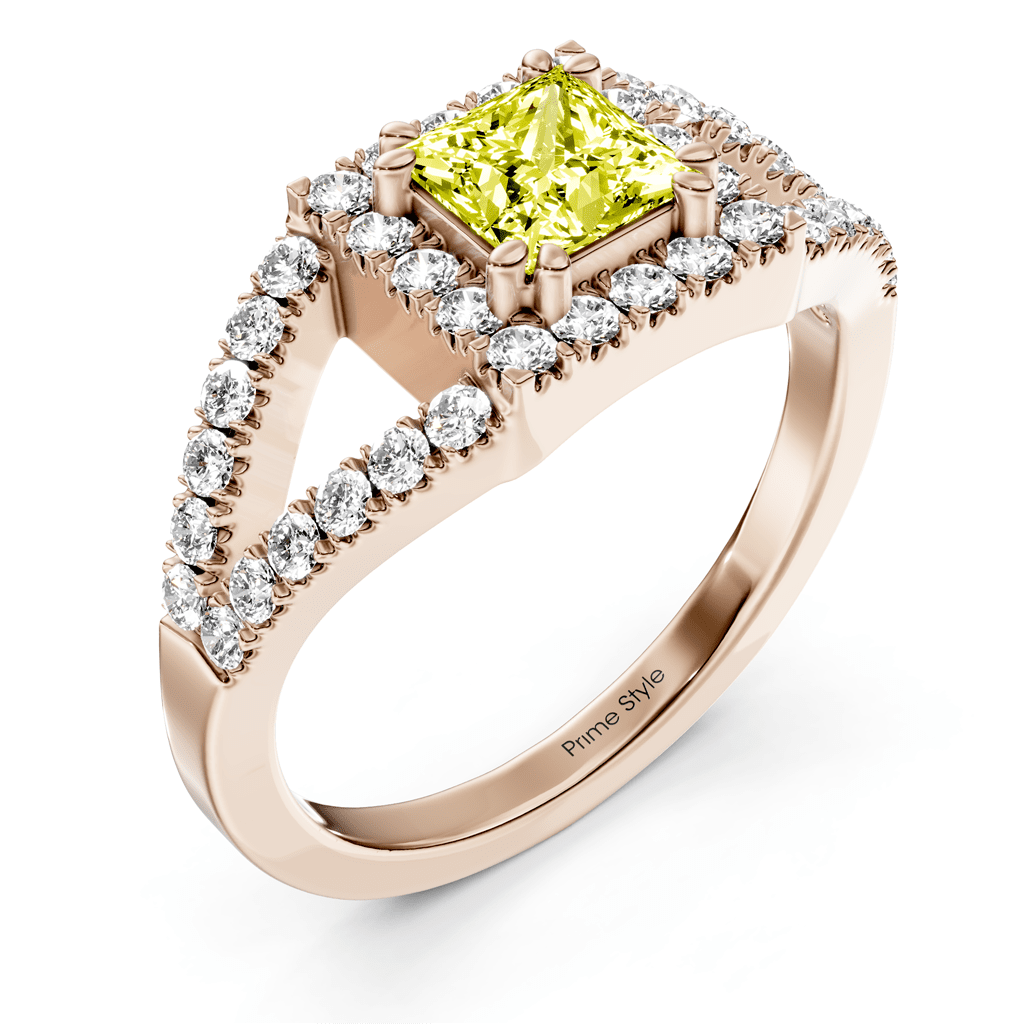 1.45-4.45 CT Princess & Round Cut Fancy Yellow Diamonds - Engagement Ring