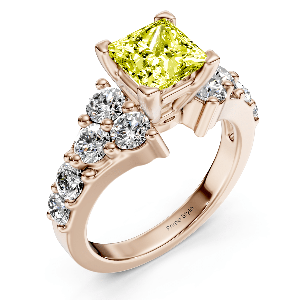 2.40-5.40 CT Princess & Round Cut Fancy Yellow Diamonds - Engagement Ring