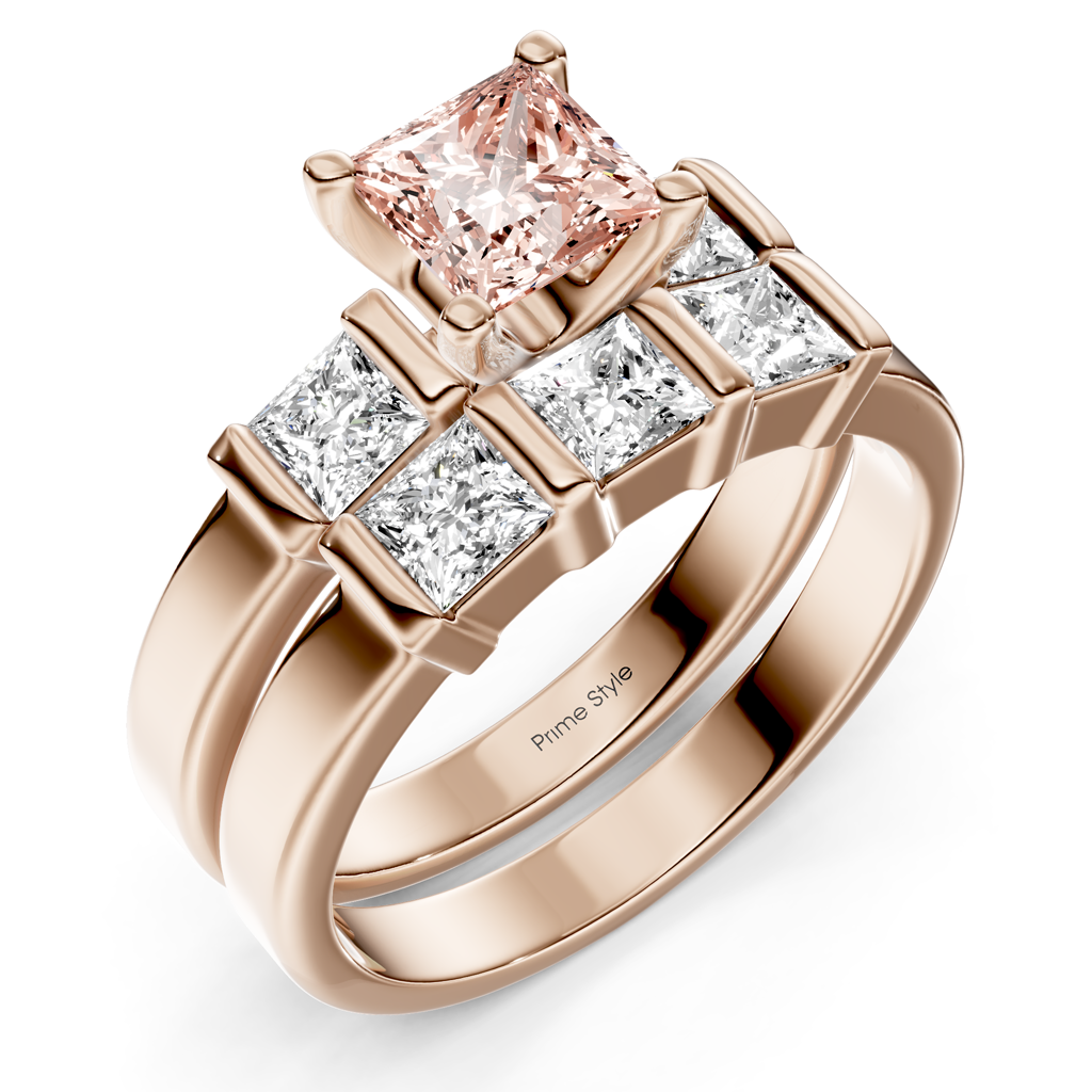 2.55-5.55 CT Princess Cut Fancy Pink Diamonds - Bridal Set