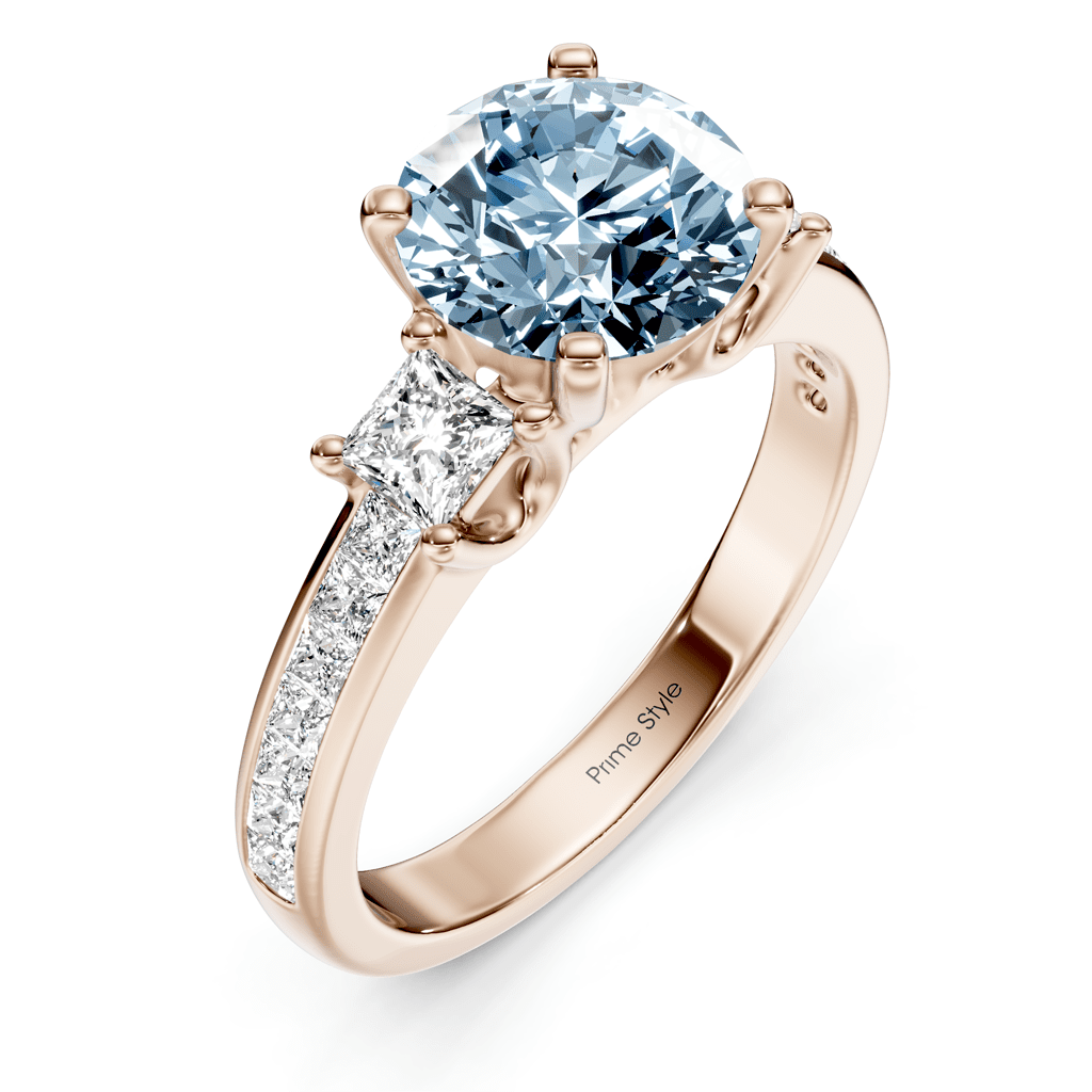 1.75-4.75 CT Princess & Round Cut Fancy Blue Diamonds - Engagement Ring
