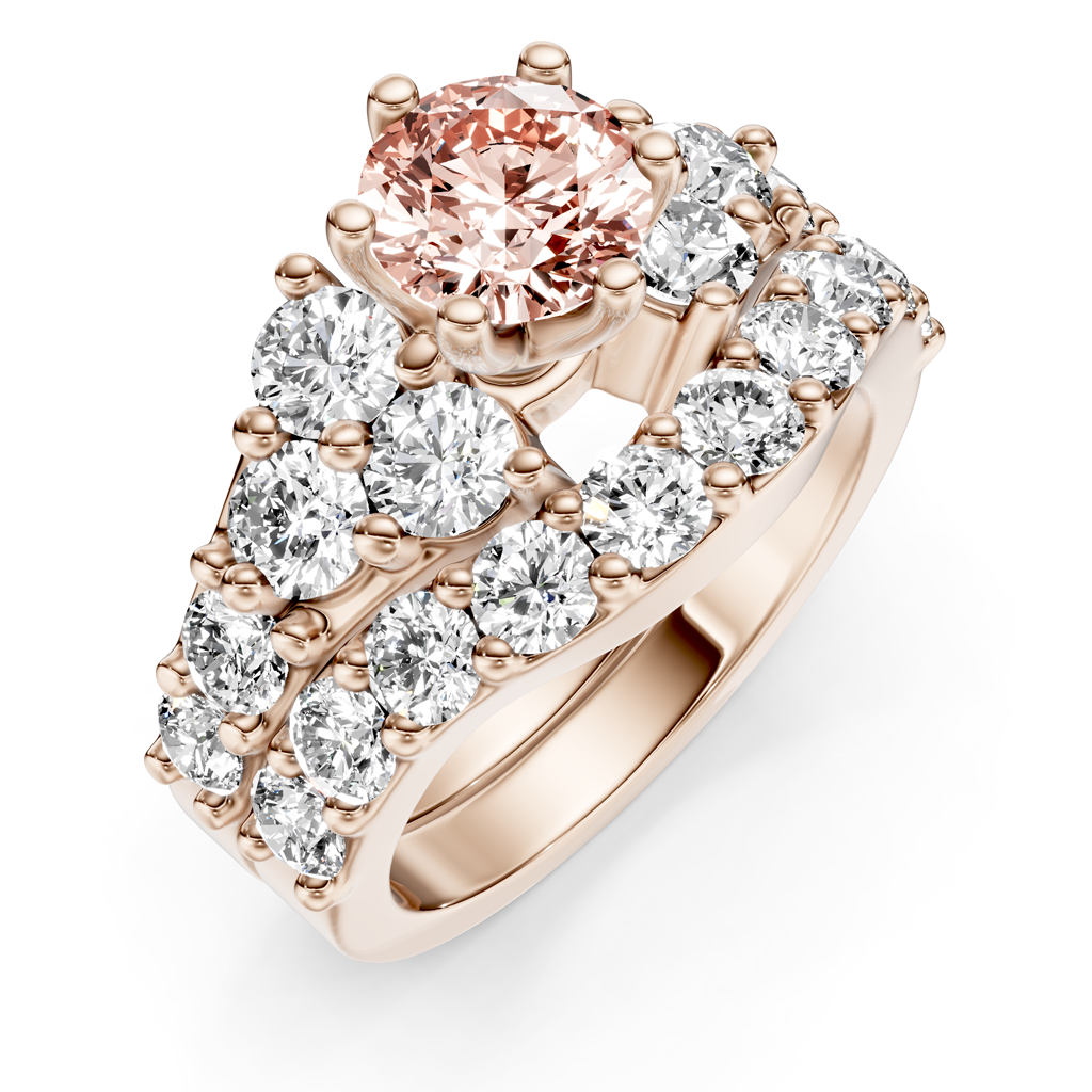 3.55-6.55 CT Round Cut Fancy Pink Diamonds - Bridal Set