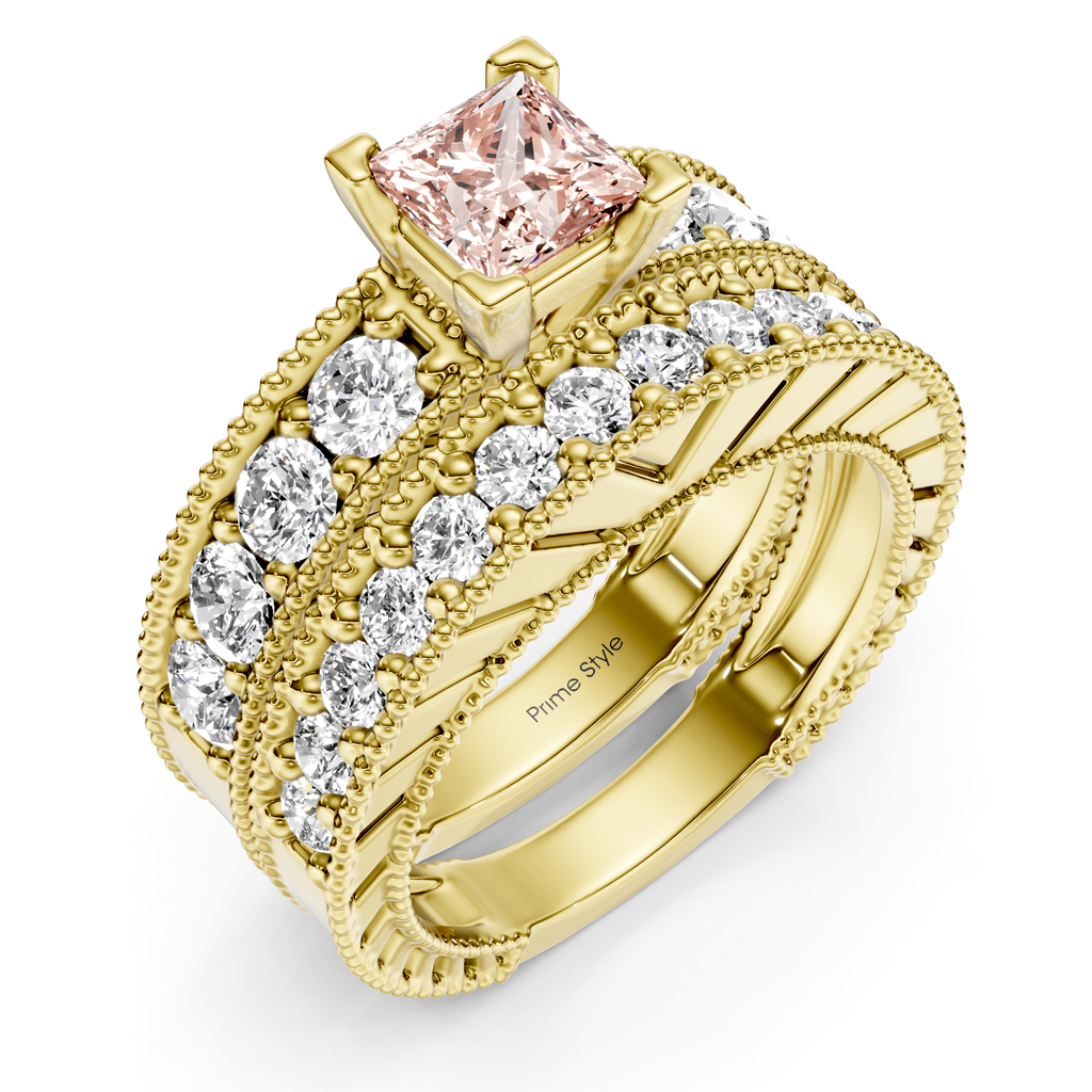 2.45-5.45 CT Princess & Round Cut Fancy Pink Diamonds - Bridal Set