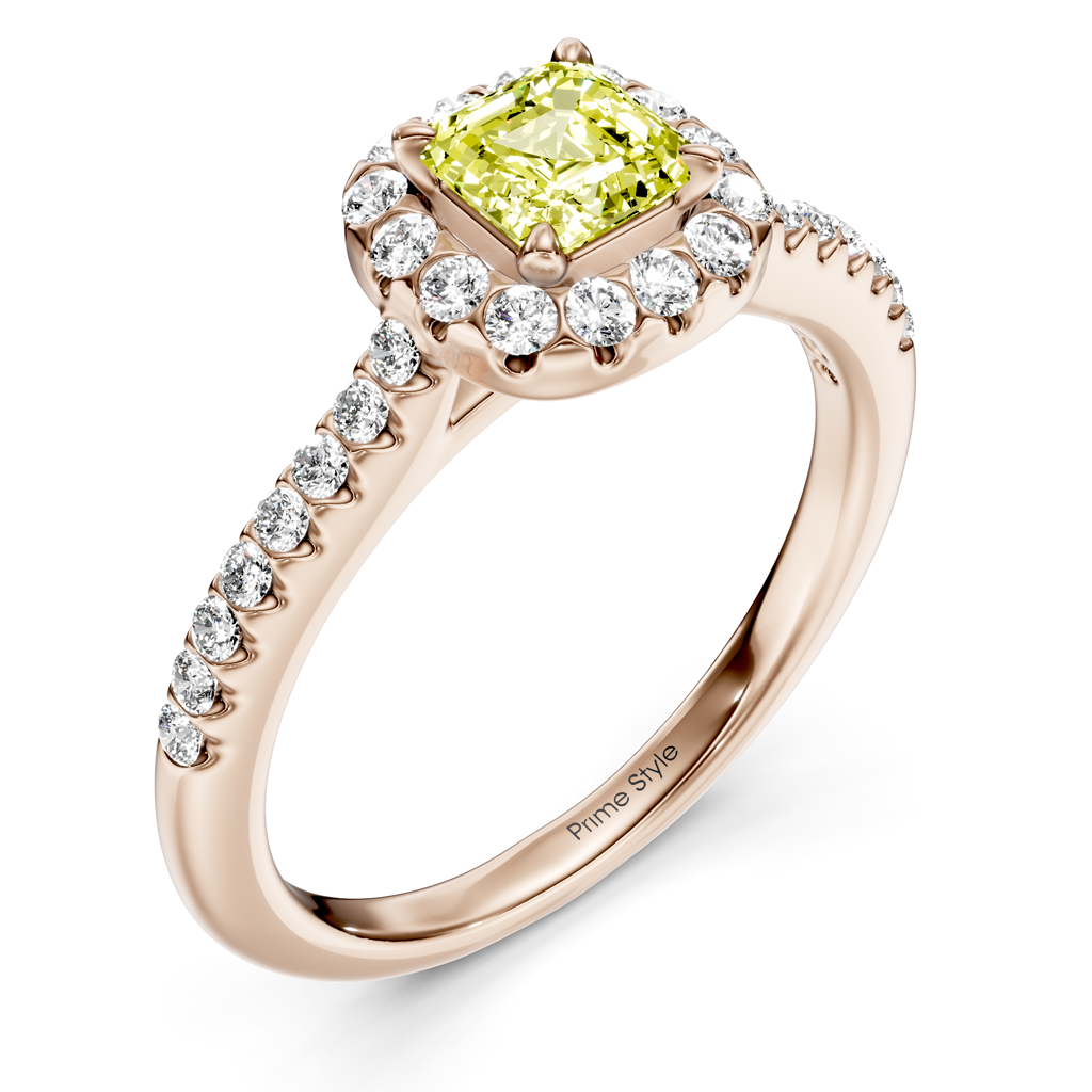 1.35-4.35 CT Ascher & Round Cut Fancy Yellow Diamonds - Engagement Ring